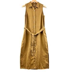 Faherty LAGUNA Linen Midi Sleeveless Shirtdress XS Dullgold